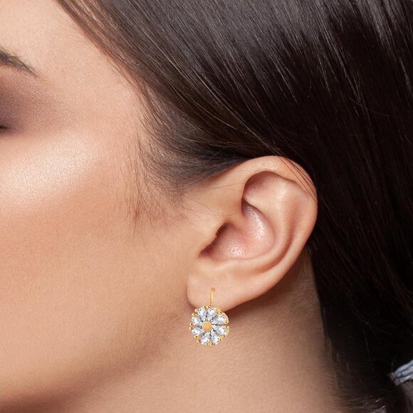 Women's White Gold Trendy Beautiful Unique Flower Leverback Vintage Earrings - Picture 2 of 7